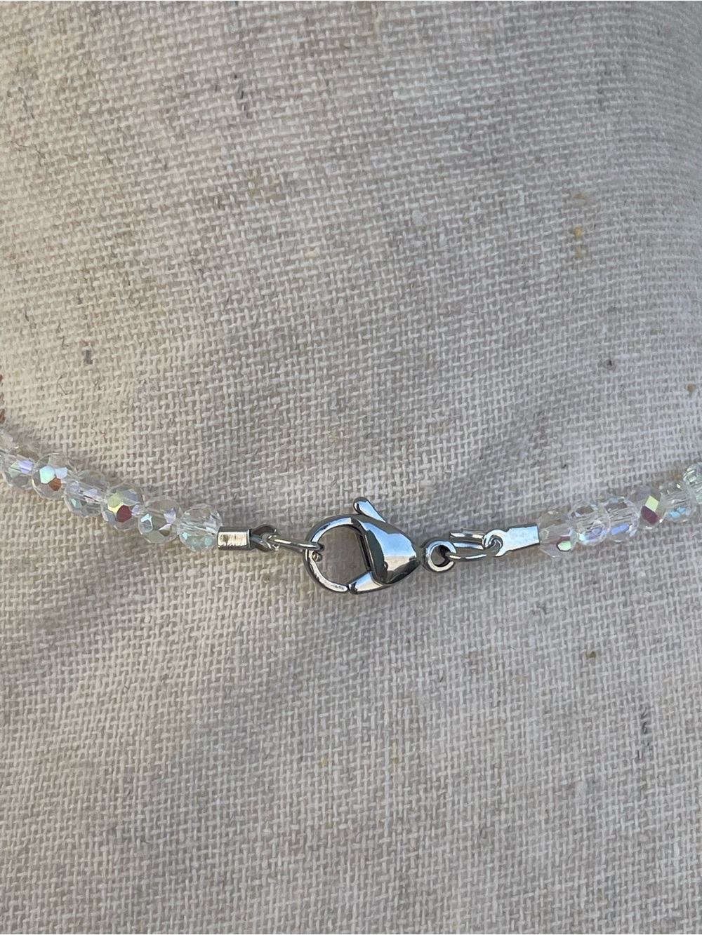 African Agate Necklace Stainless Steel Wire Wrap on White AB Glass Beads - Picture 5 of 5